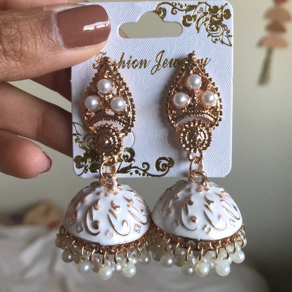 2 for $15 - White Jhumka Earrings - Picture 2 of 3